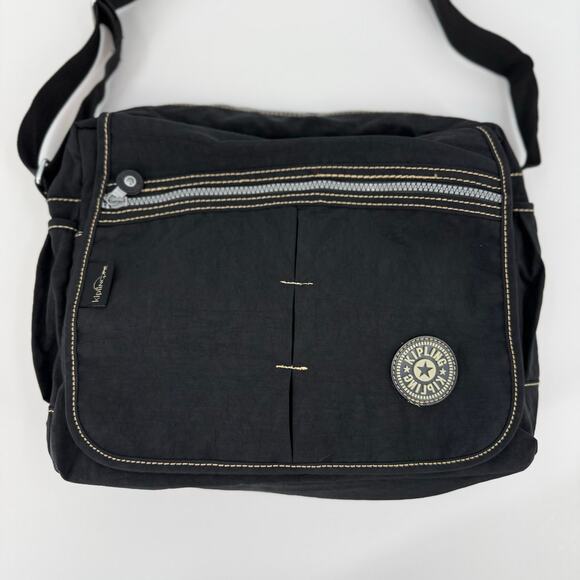 Kipling Black Messenger Cross Body Bag 14 x 11 x 3.5 Expandable Pockets Unisex - Picture 2 of 10